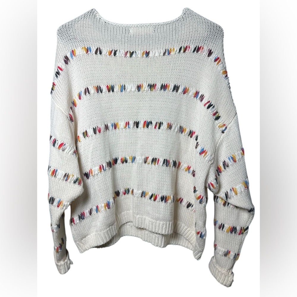 Lou & Grey for LOFT Cream Sweater Cable Knit Dotted Stripe, Size S